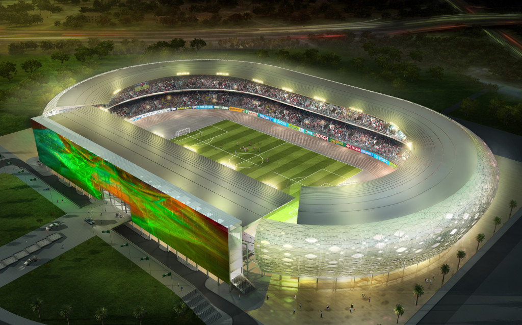 Uyo Fußball Stadion in Afrika - Nacht von Oben