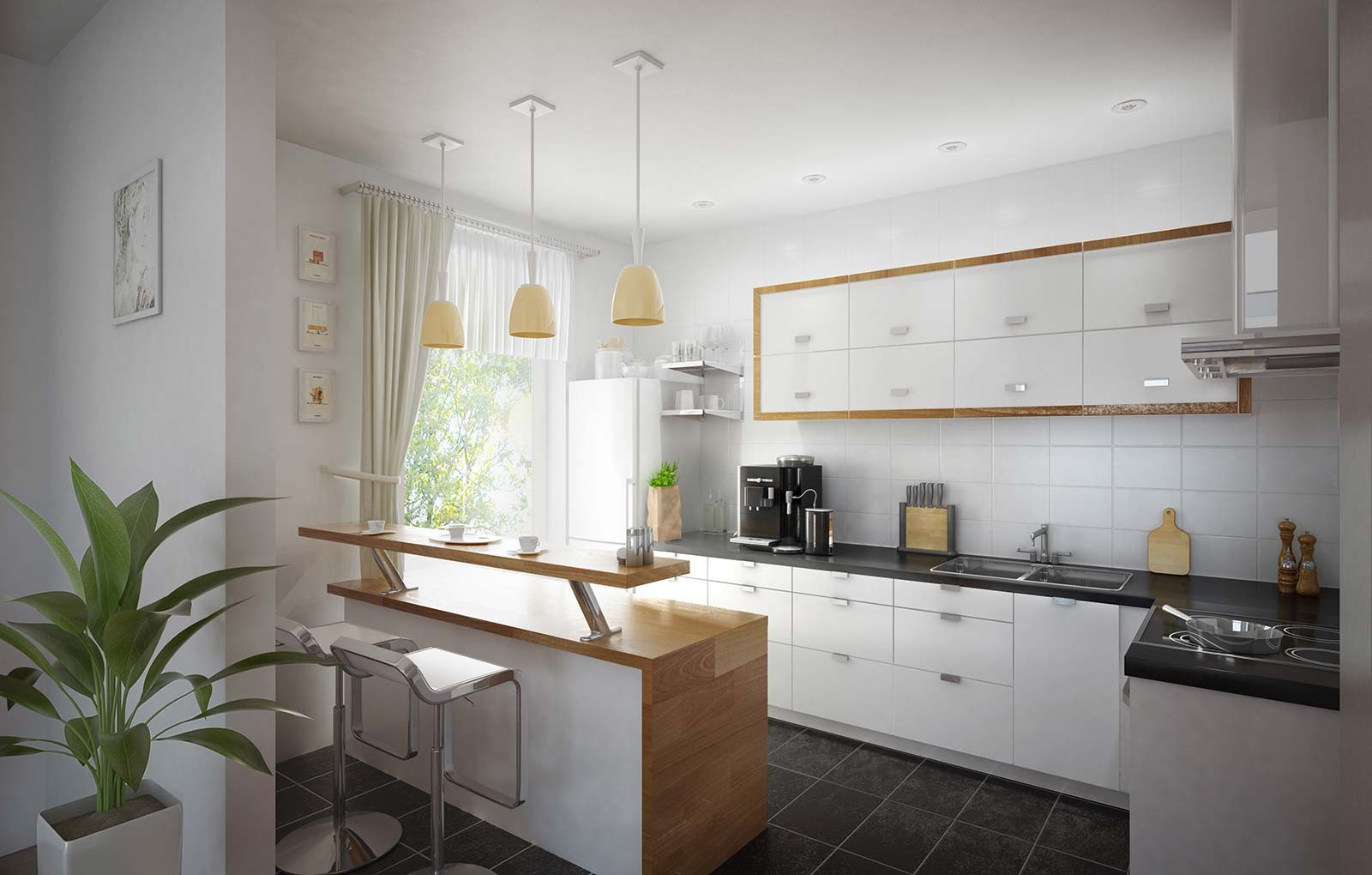 Küche mit Bar - Architekturvisualisierung Innenraum