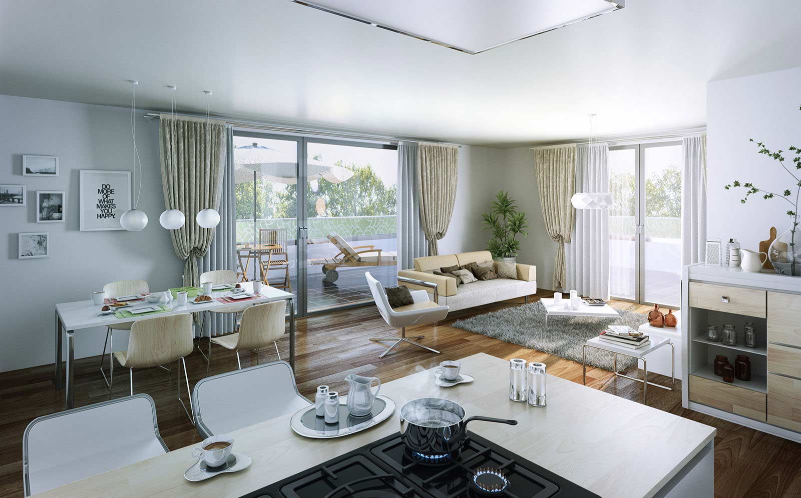 Wohnzimmer Kochstelle - Architekturvisualisierung Innenraum