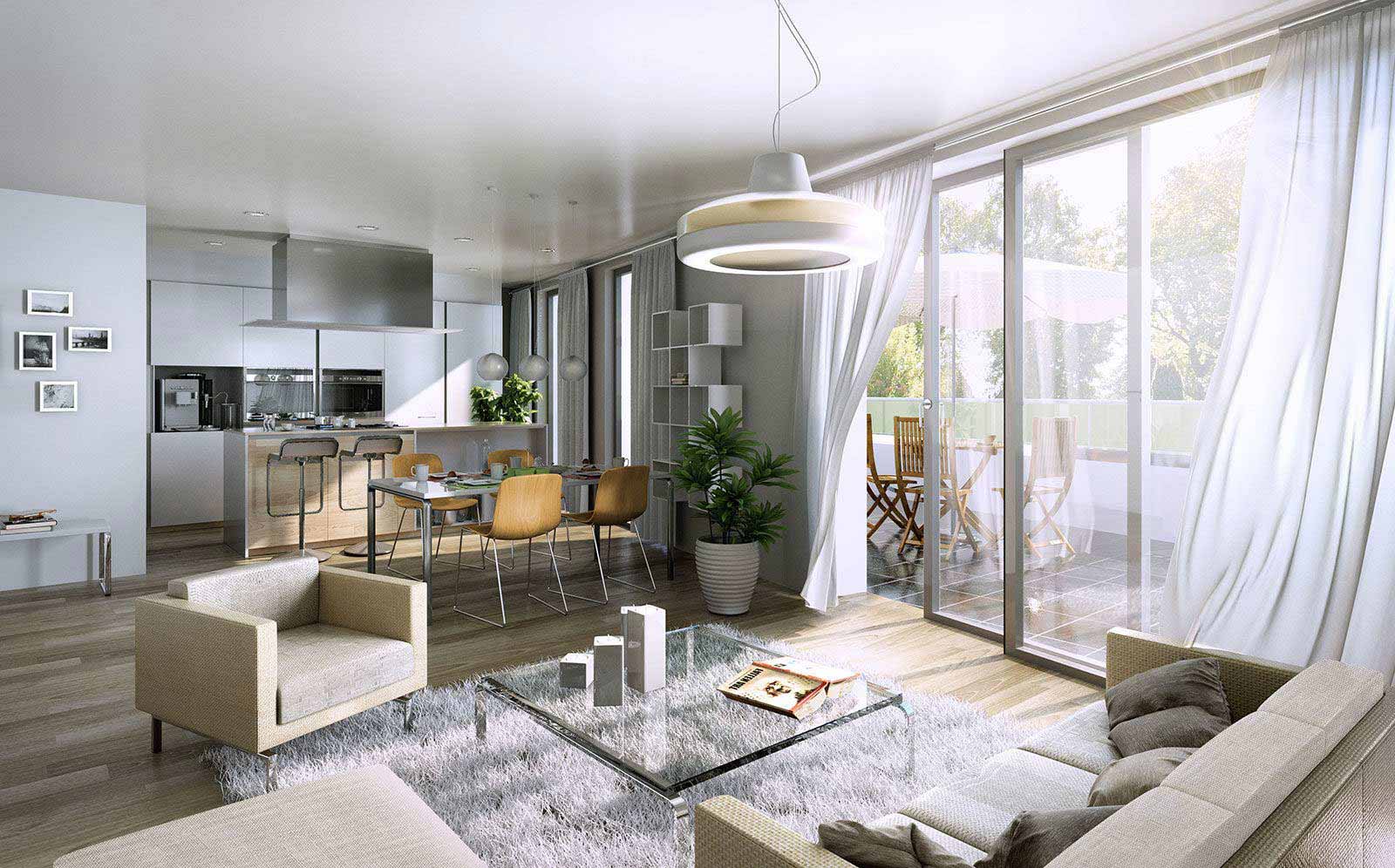 Wohnzimmer-Küche - Architekturvisualisierung Innenraum
