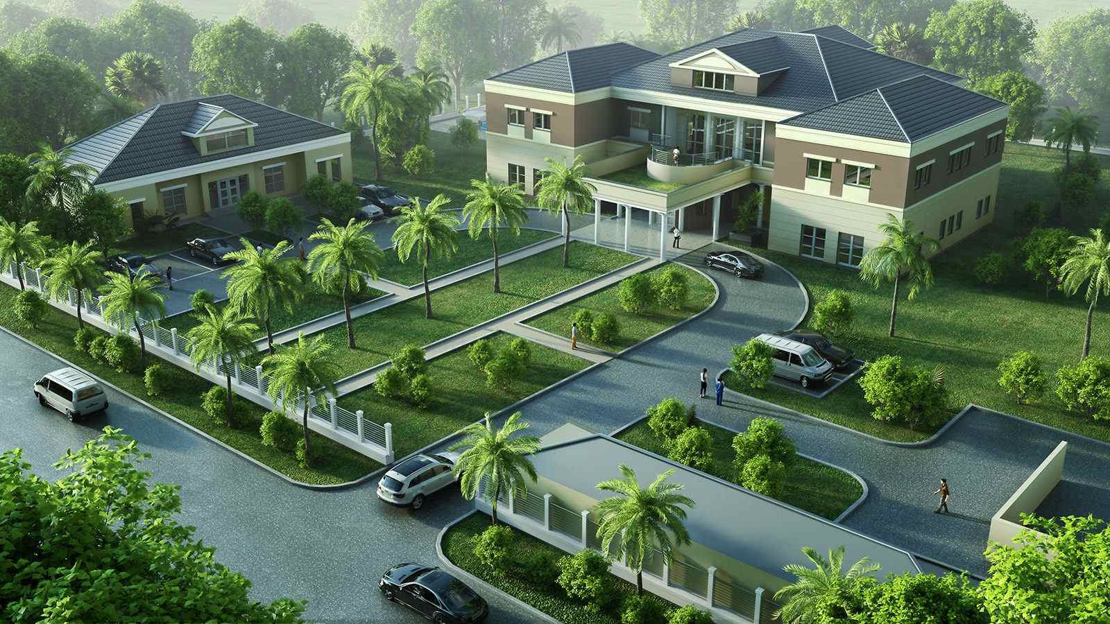 Villa Straßenseite - Architekturvisualisierung Aussen
