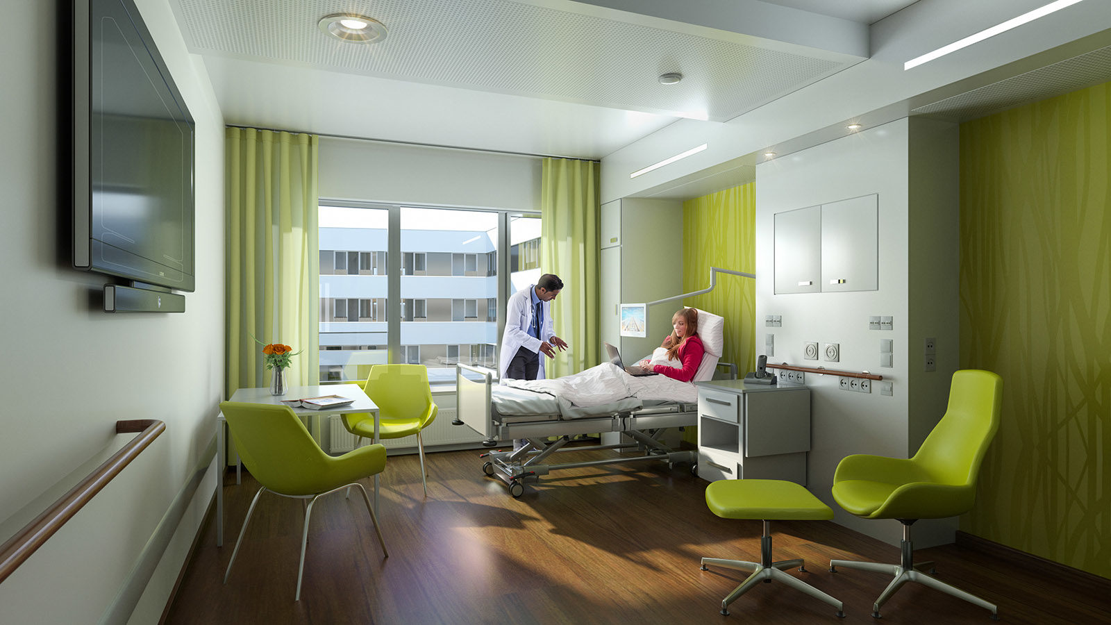 Krankenhaus Bettenzimmer - Architekturvisualisierung Innenraum