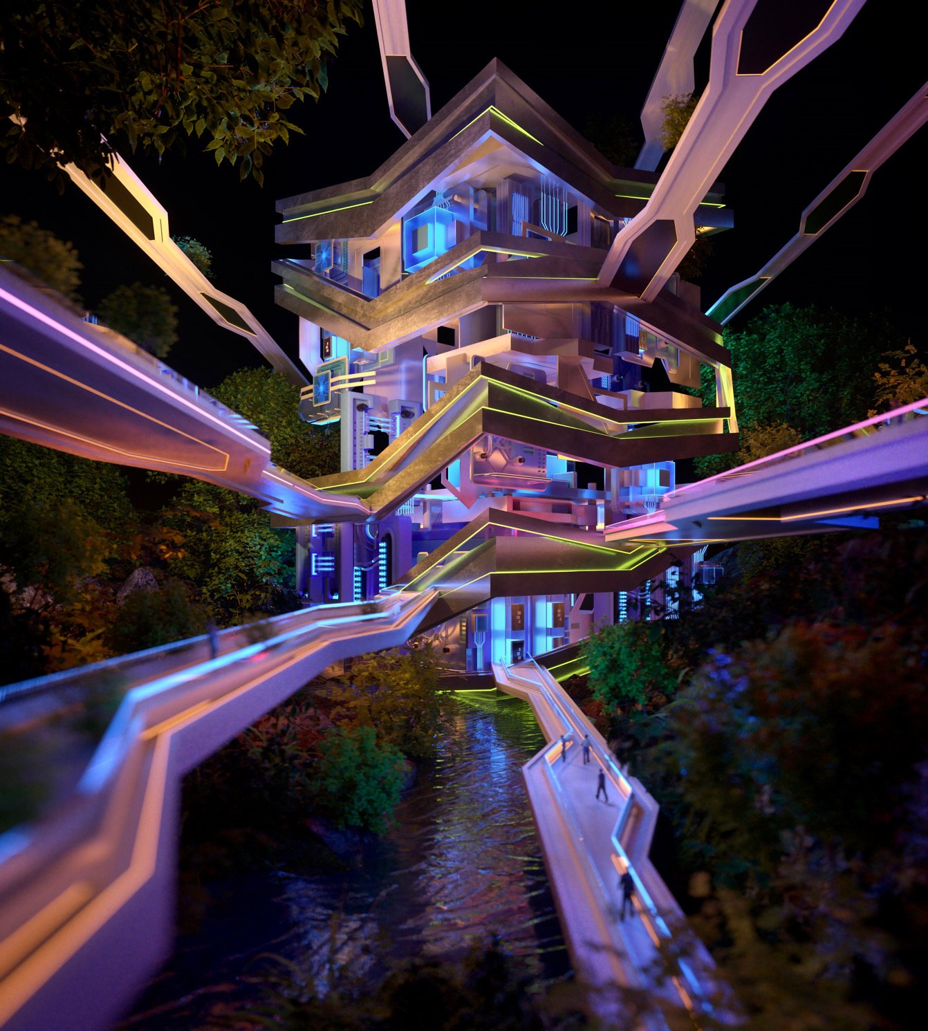 crazy neon architecture - Illustration Artwork